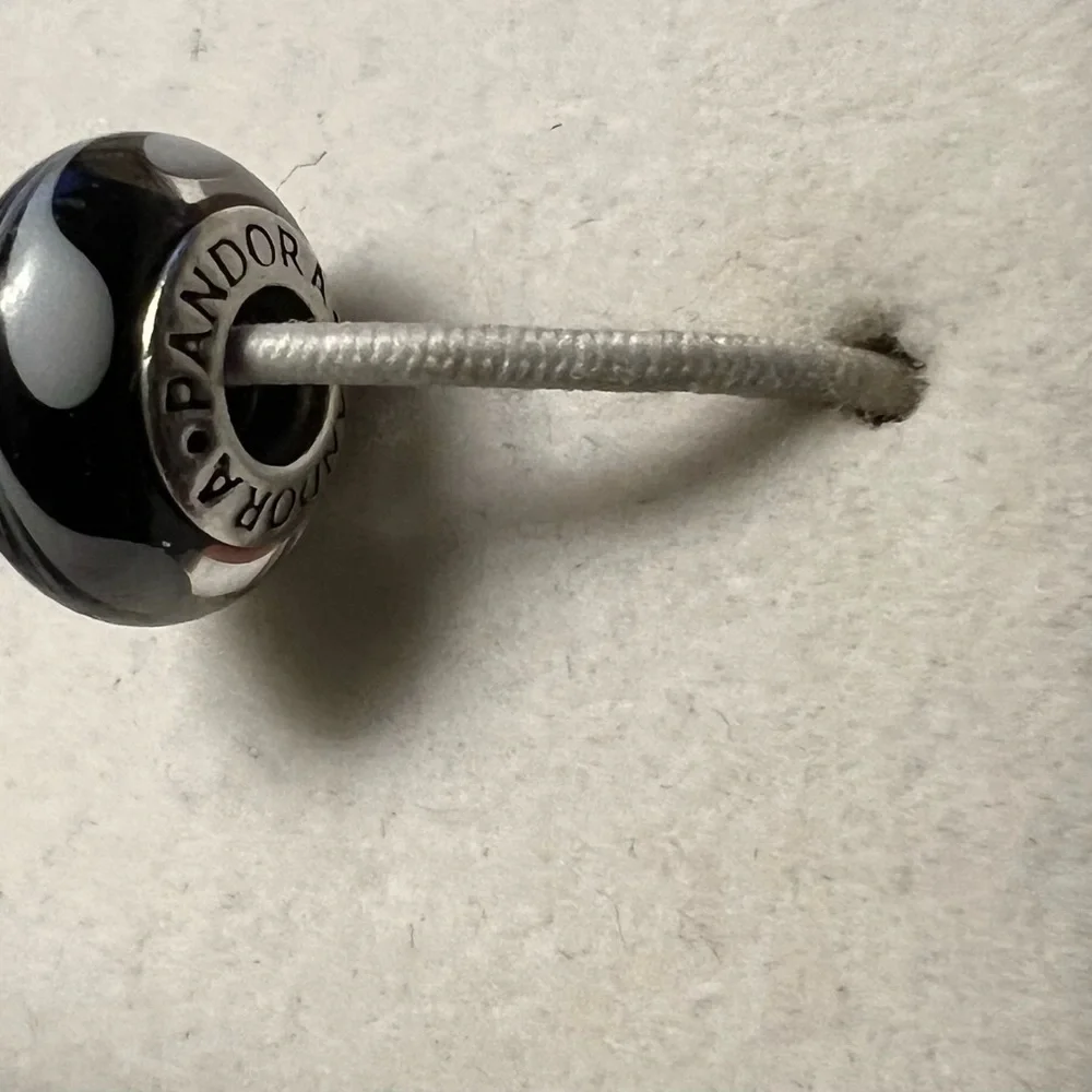 Pandora 925 Sterling Silver Black White Swirl Murano Glass EUC ALE #299
